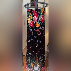 Strapless Floral Black Jumpsuit